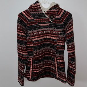 KOPPEN Nordic Fairisle Knit Sweater Hoodie medium red and blue with pocket